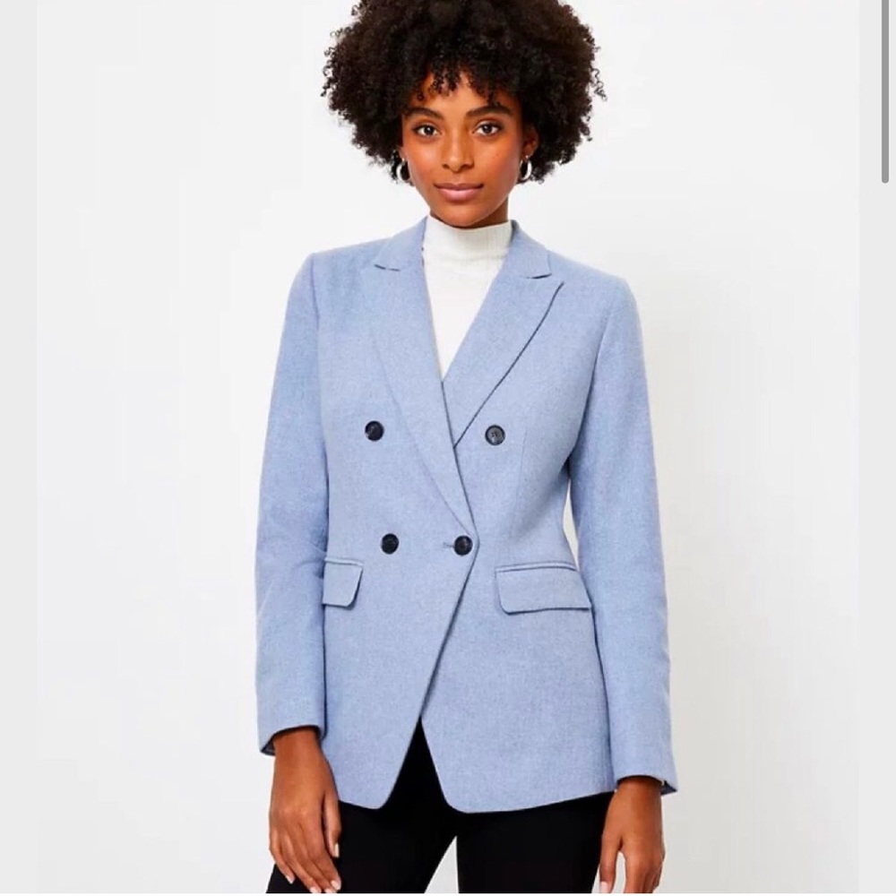 NWT 4P Loft Jonah Wool Blazer Melange Blue Petite
